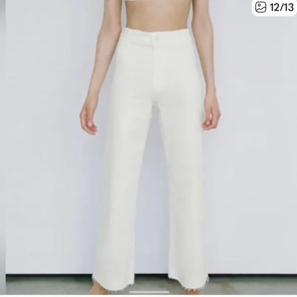 Zara Marine cropped high waisted jeans in white cotton - Picture 5 of 11
